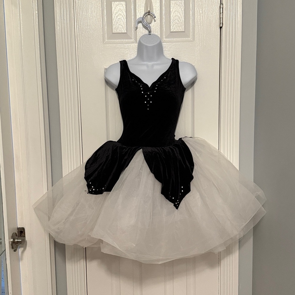 Black and White Ballet Tutu Dress with Rhinestone Accents